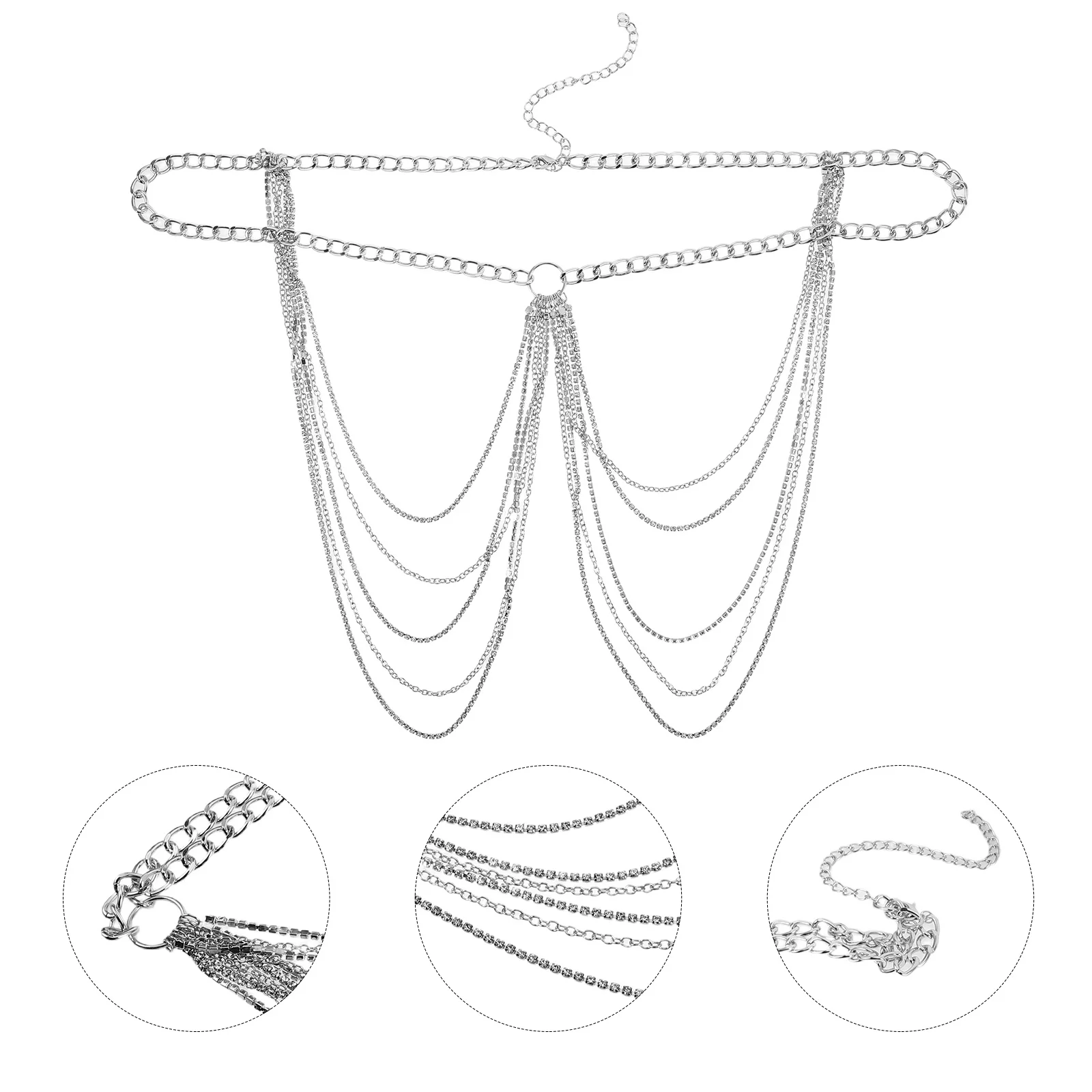 

Exaggerated Rhinestone Body Chain For Women Adjustable Tassel Design Waist Belt Jewelry Belly Chain Decor Fashion Body Jewelry