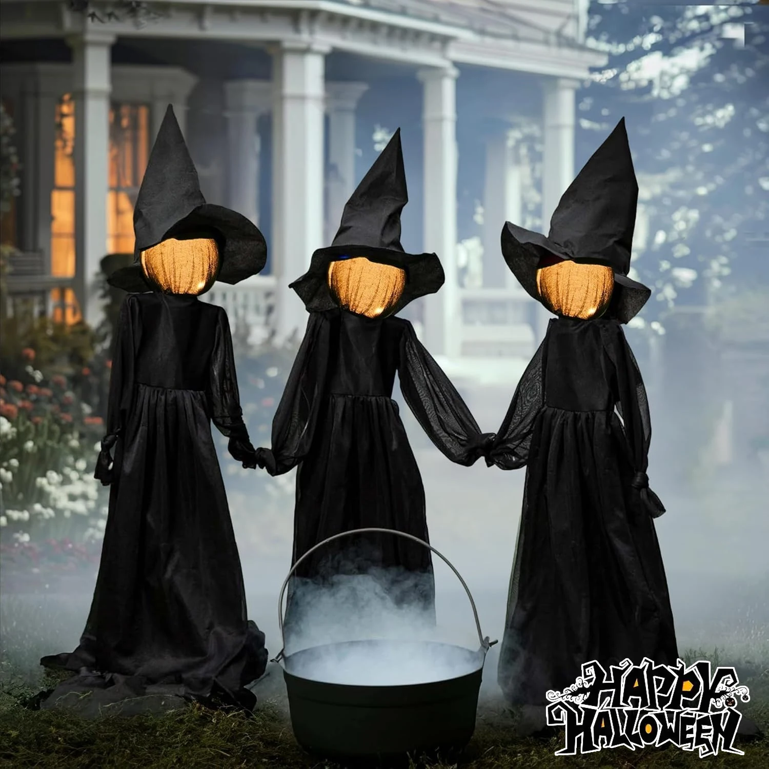 2025 Motion Sensor Witch Decor Light Sound Activated Hand Holding Witches Chilling Spooky Display Halloween Essential Upgrade