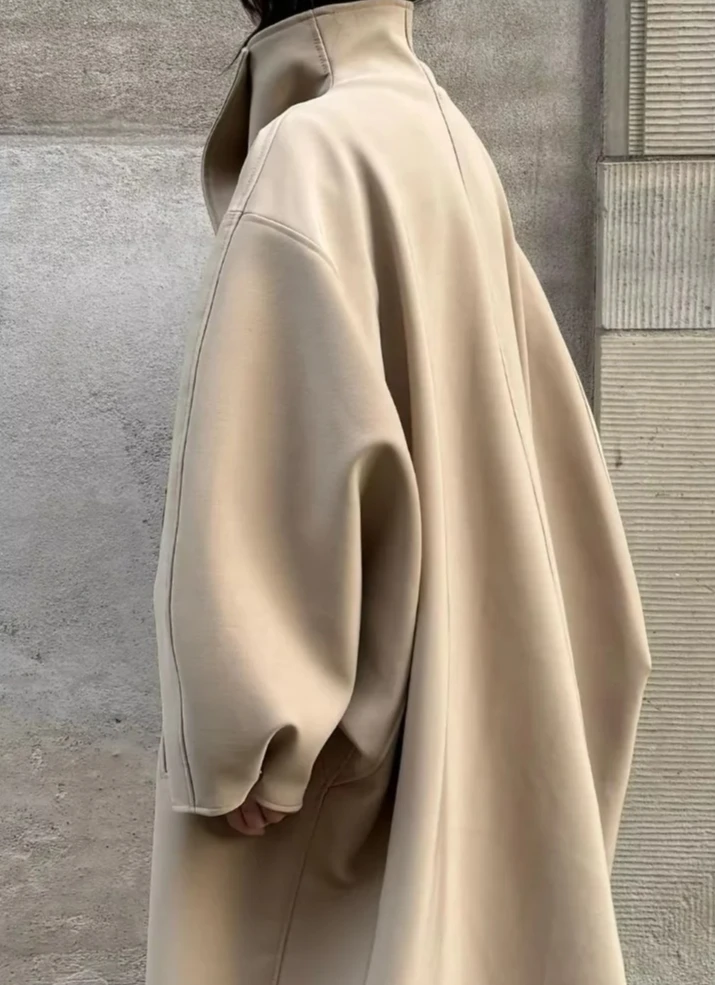 سترة واقية سيدة الخريف Highstreet JacketFashion الكاكي طويل خندق معطف المرأة عادية التلبيب الوقوف طوق واحدة الصدر فضفاضة #3