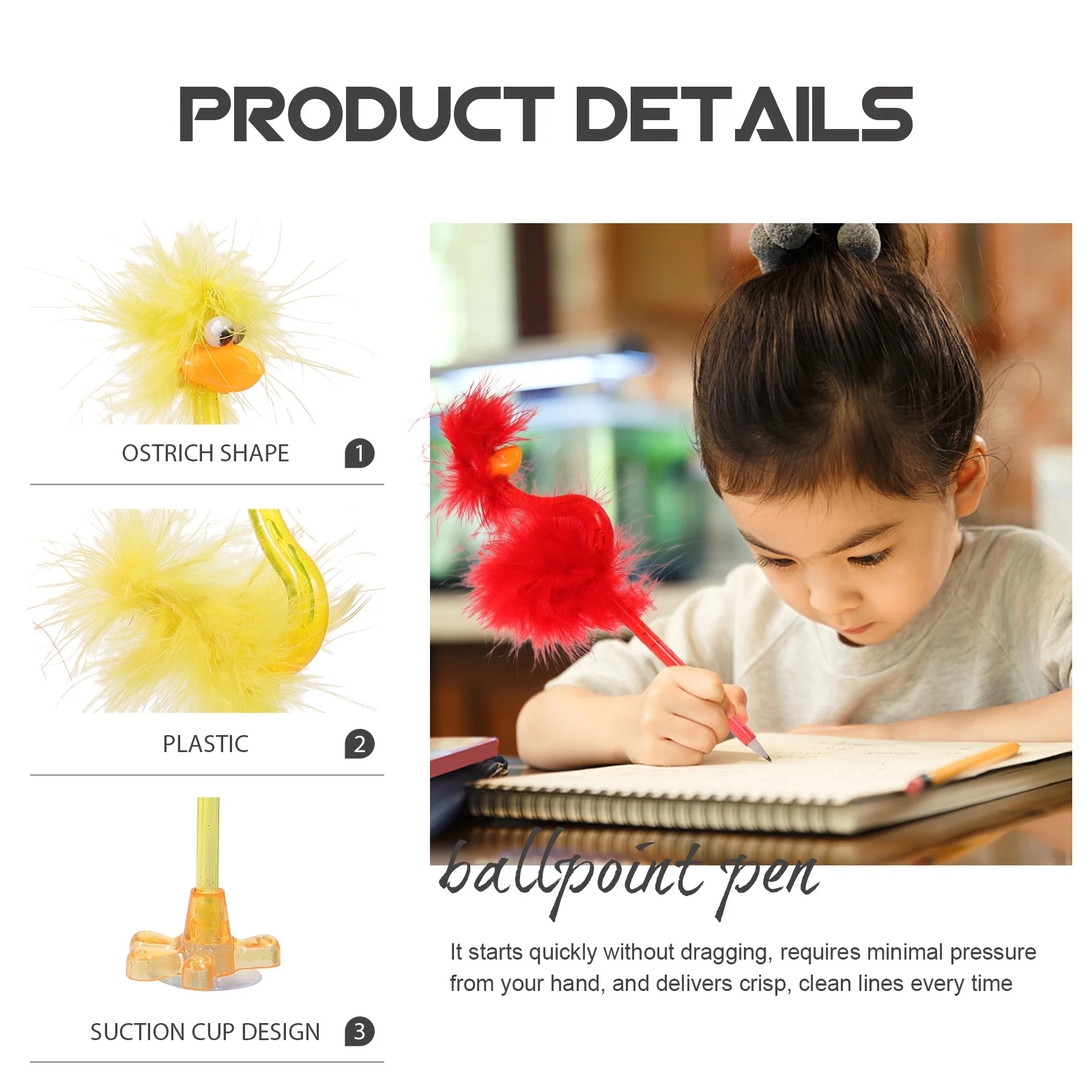 

4 шт., шариковая ручка в форме страуса, письменные принадлежности с героями мультфильмов, быстрый запуск, гладкая линия, вечерние подписи, подарок