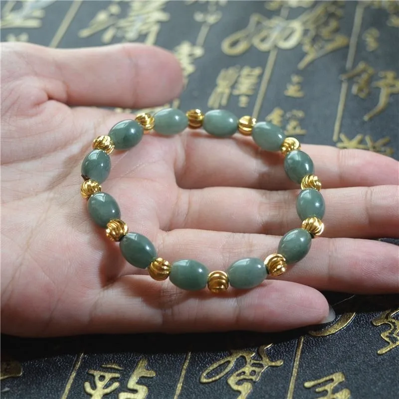 Natural Jadeite Oil Blue Jade Bracelet, Oval Passepartout Men's and Women's Bracelet.