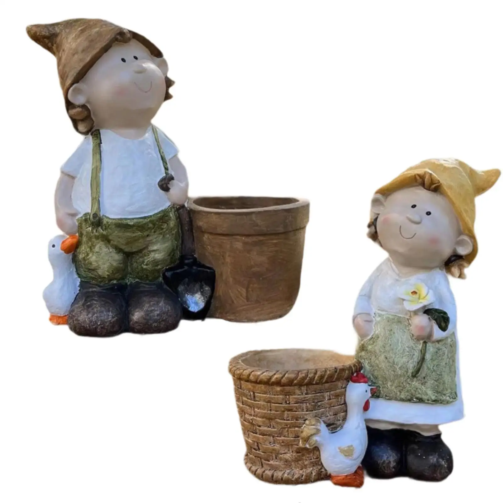 

Garden Statue Flower Pot Display Holder Decoration Gift Resin Sculpture Cute for Countryside Yard Farmhouse Living Room Home