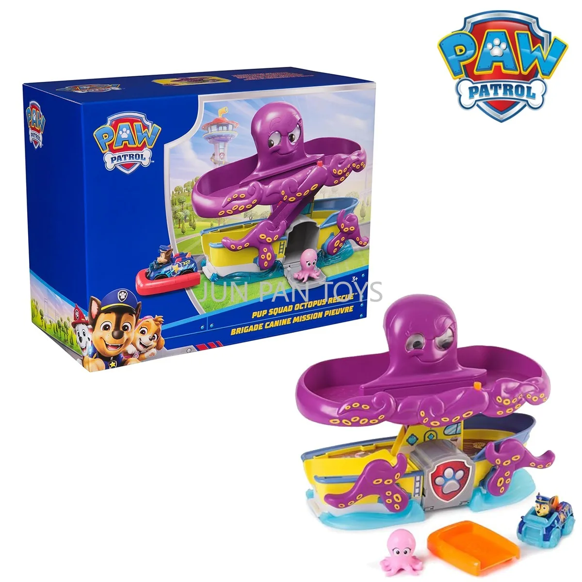 Original Paw Patrol Pup Squad Octopus Playset pista de carreras rampa Chase Pup Squad Racer bebé calamar figura de acción niños regalos Juguetes