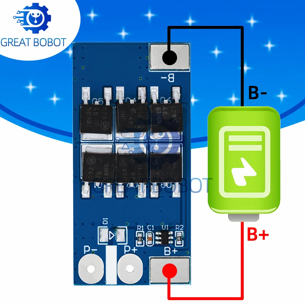 1S 24A BMS Protection Board, 3.2V 3.7V Li-ion LiFePO4 Battery PCM PCB, Overcharge Over-discharge Protection