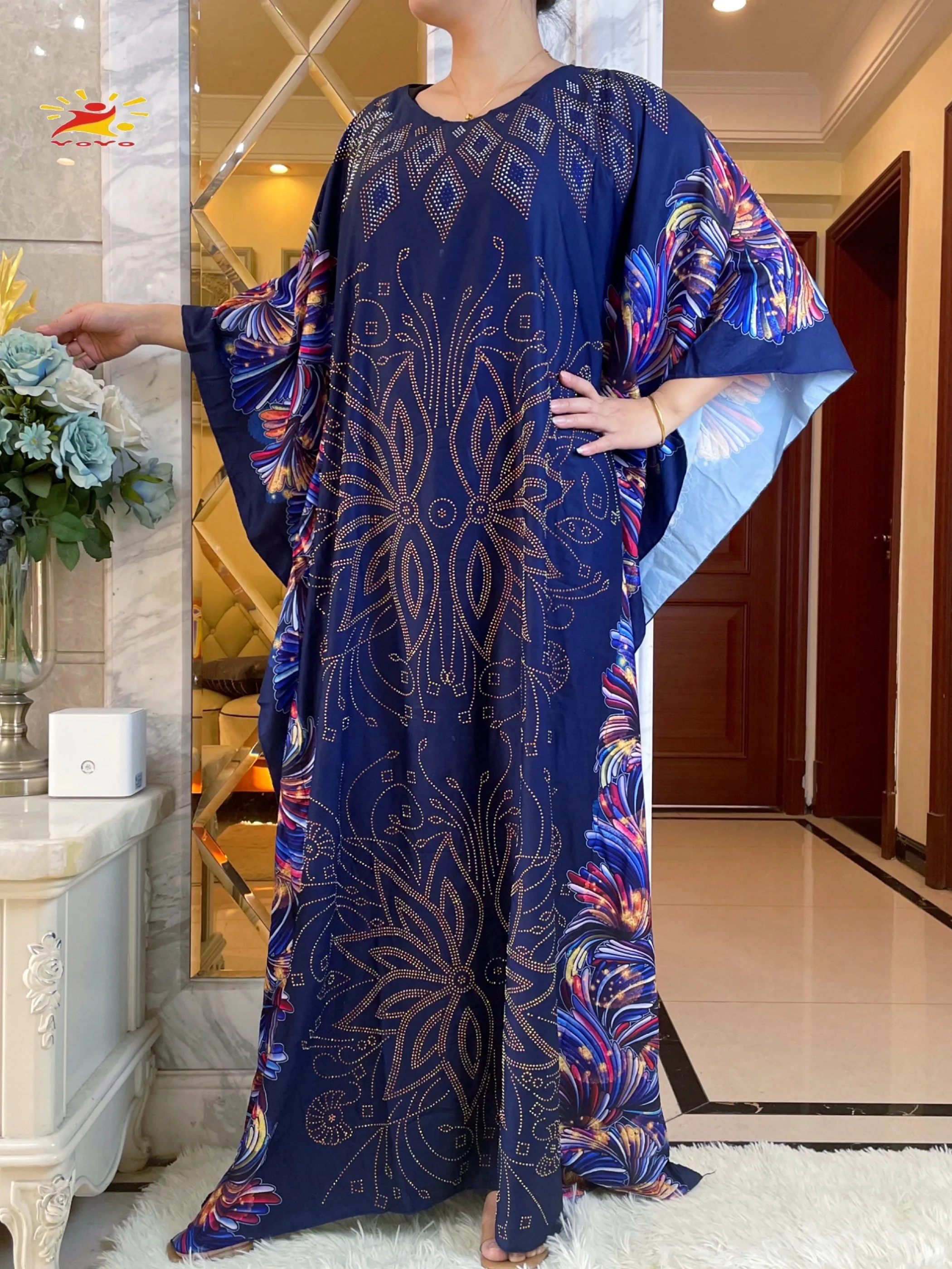 2023Summer Muslim Women\'s Batwing Sleeve Abaya Turkey-African Worship Robe Dashiki Flowers Pattern Print  Islam Arab Dress