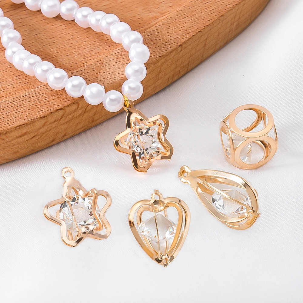

10/20Pcs Gold Color Hollow Heart Charms Crystal Rhinestone Pendants for Jewelry Making DIY Bracelet Necklace Earring Accessories