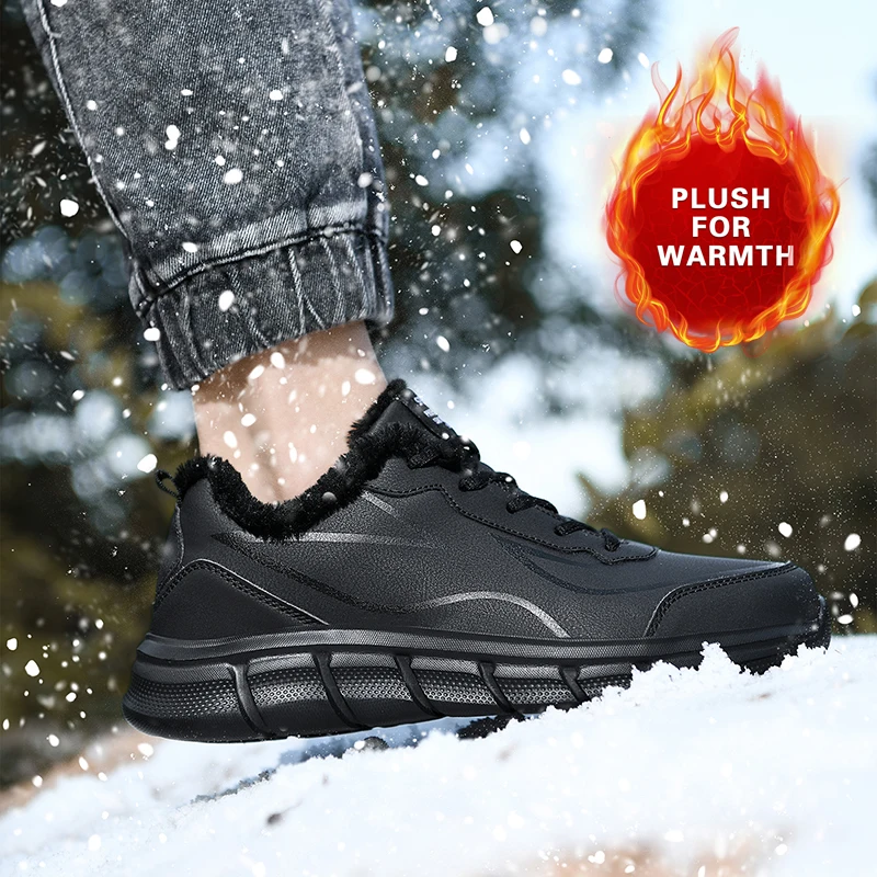 Casual Shoes Men Winter Warm Lightweight Soft Short Plush Cotton Shoes Men Sneakers Waterproof Outdoor Walking Shoes Plus Size