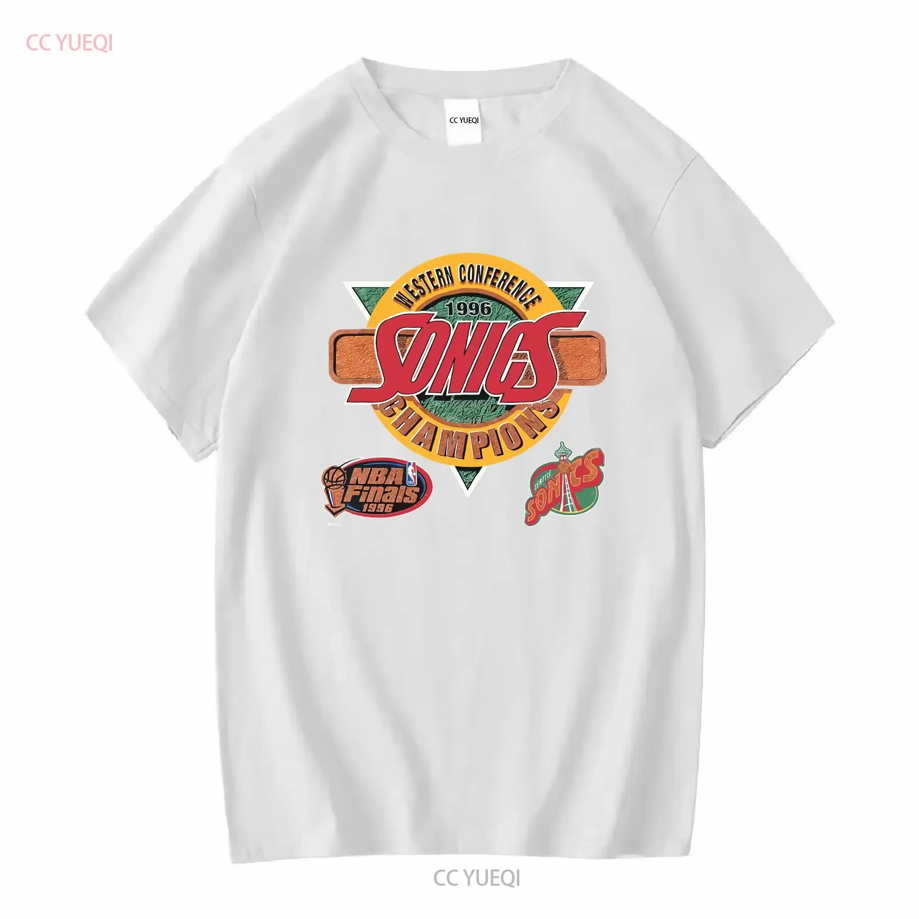 Vintage années 90 Seattle Sonics SuperSonics 96 Conférence Champs T Shirt M vintage Lavée homme Légèrement vêtements de créateurs graphique