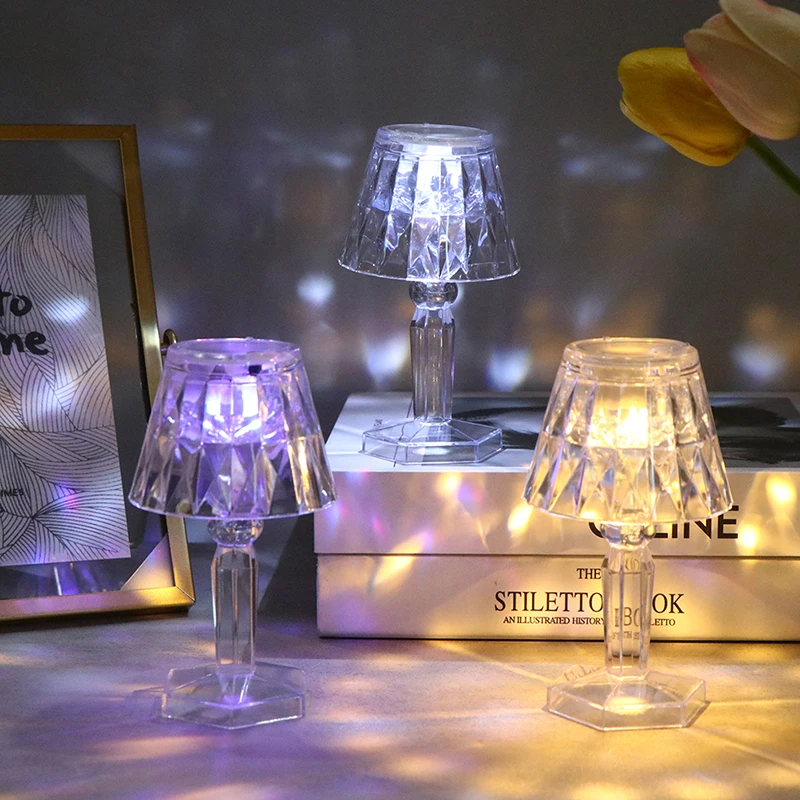 1Pc LED Crystal Desk Lamp Projetor Acrylic Diamond Table Lamp LED Night Lights Bedside Lighting Light Bedroom Decorations