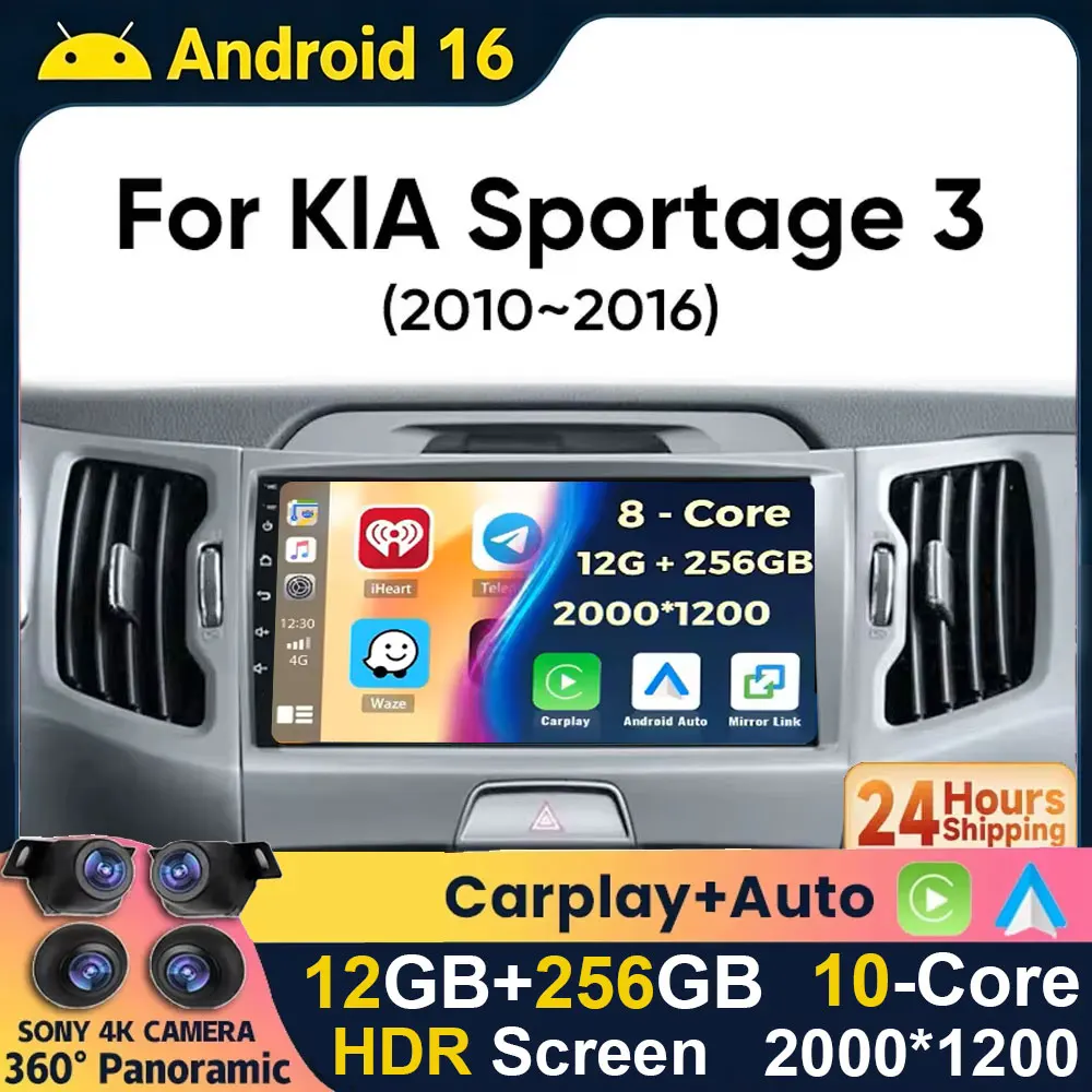 Android 16 4G BT For KIA Sportage 3 Sportage R 2010-2016 Tesla Style Car GPS Navigation Multimedia Player Radio Tape Headunit HD