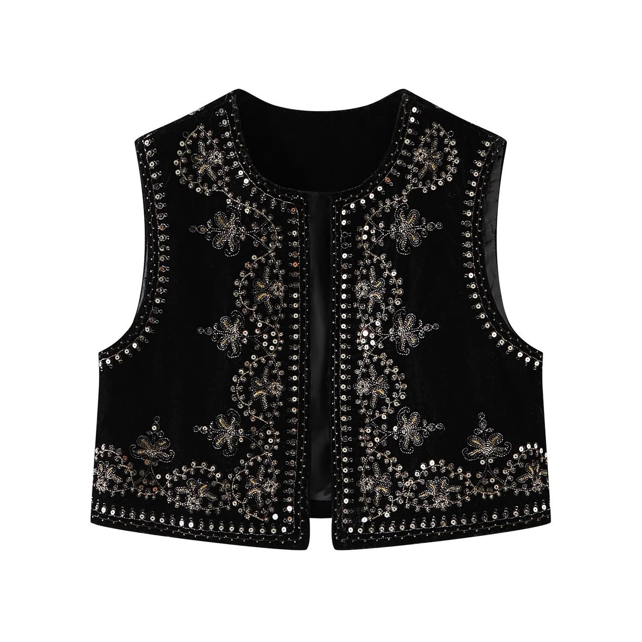 エスニックファッション レディース スパンコール ベルベット ベスト カーディガン アウター ジャケット ラウンドネック シングルボタン留め 旅行用