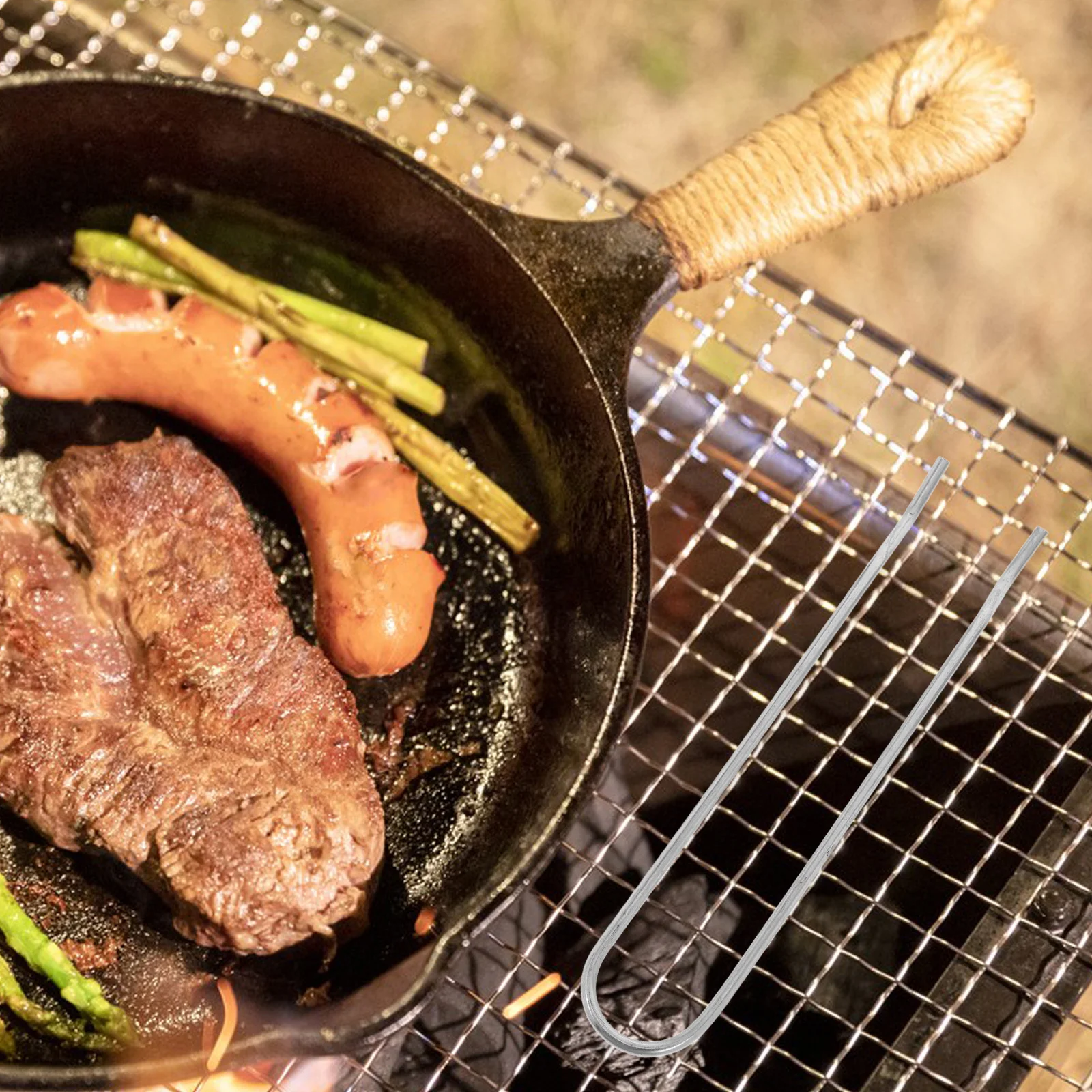 

Grill Grate Lifter Stainless Steel Bbq Grill Tool for Handling Hot Surfaces Metal Skewers Cooking Grid Lifter Outdoor Barbecue