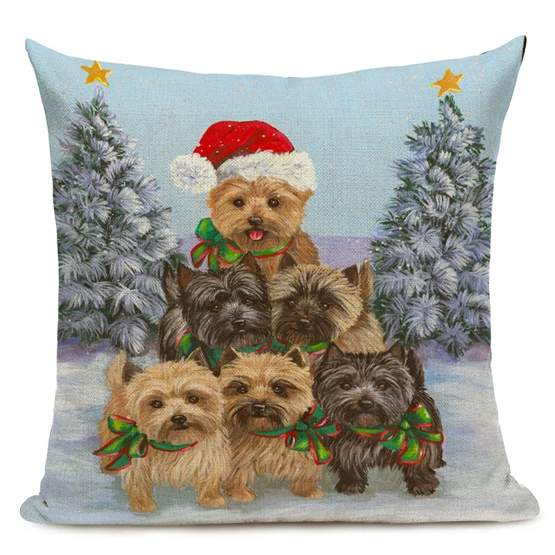 Christmas Cushion Cover Cute Xmas Dog Home Decorative Throw Pillow Case Sofa Home Decor Pillow Cover Merry Xmas Present