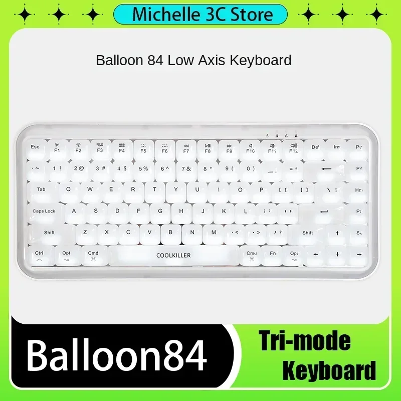 teclado mecanico transparente personalizado sem fio hot swap office gaming luz branca 3 mode connection balloon84 1000hz 01