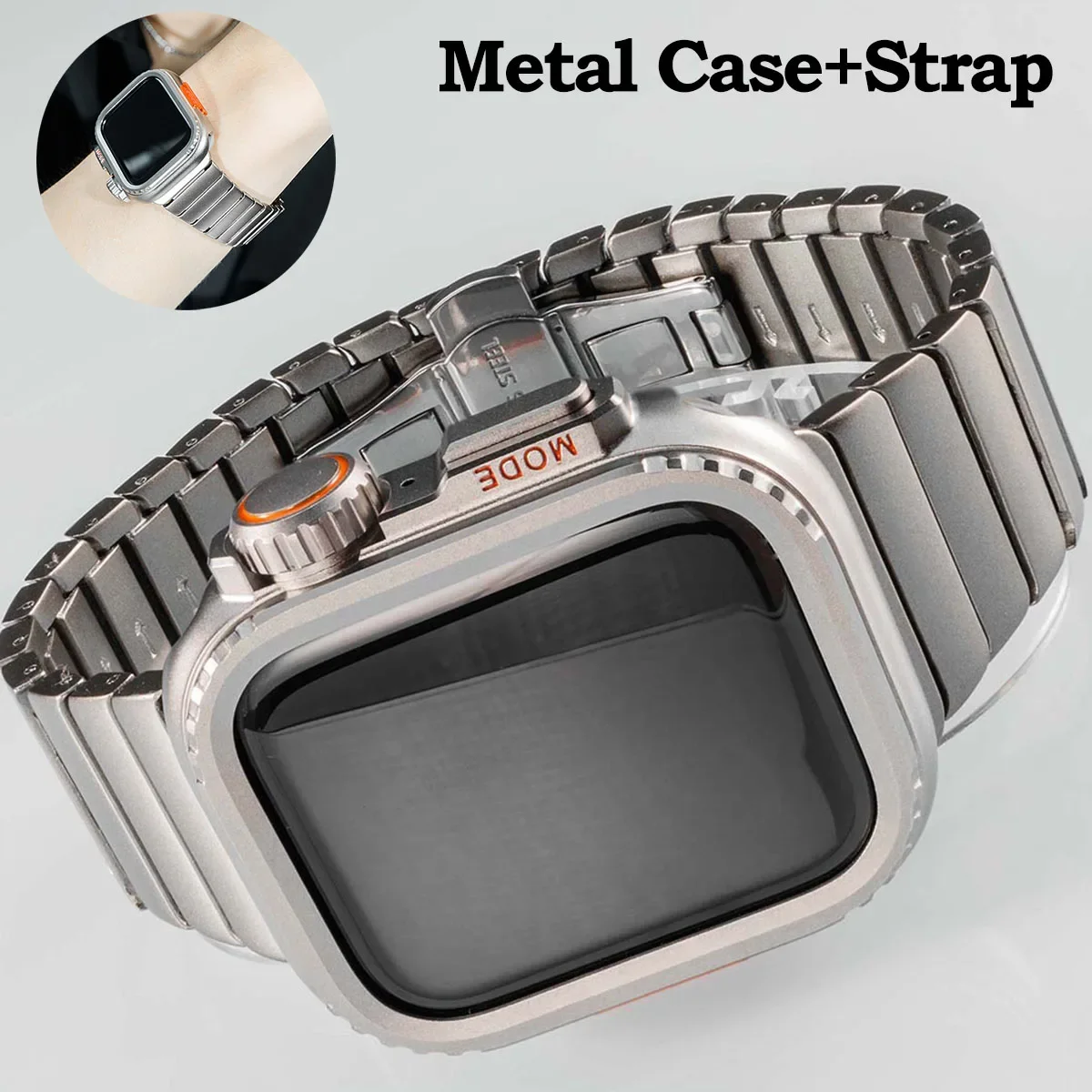 Strap+Metal Bumper Case For Apple Watch 45mm 44mm Protector Frame Cover Stainless Steel Band For iWatch Series 9 8 7 6 5 4 SE