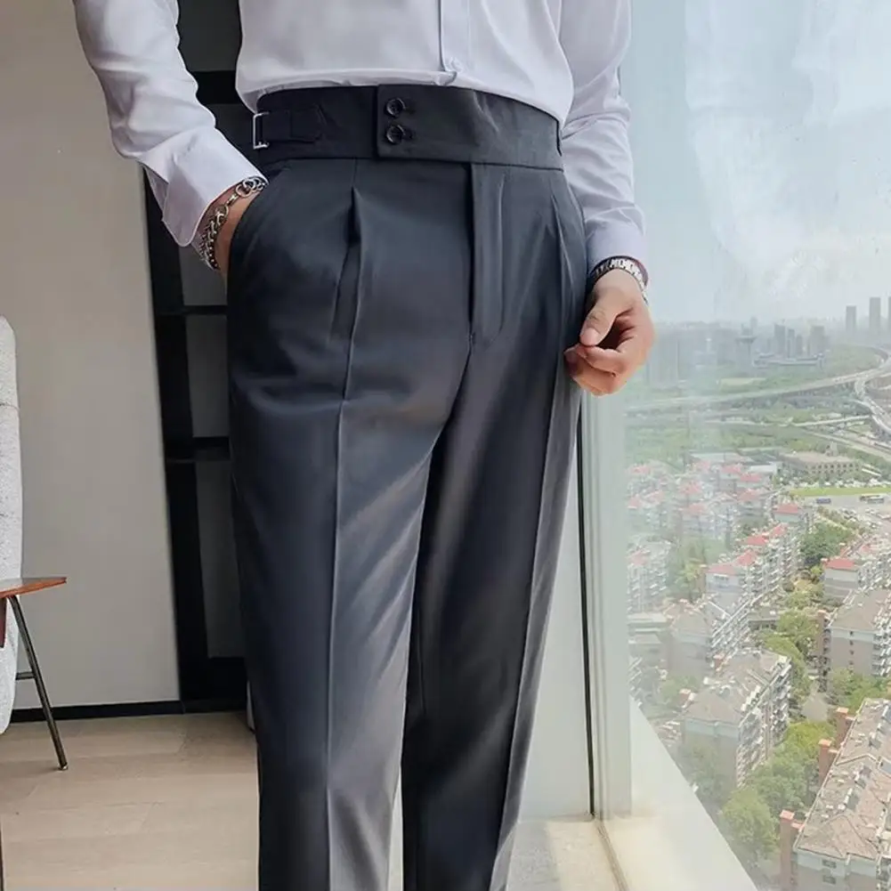 Men Suit Trousers Classic Men's Office Trousers Slim Fit High Waist Vintage Pockets for Formal Business Style Men Pants