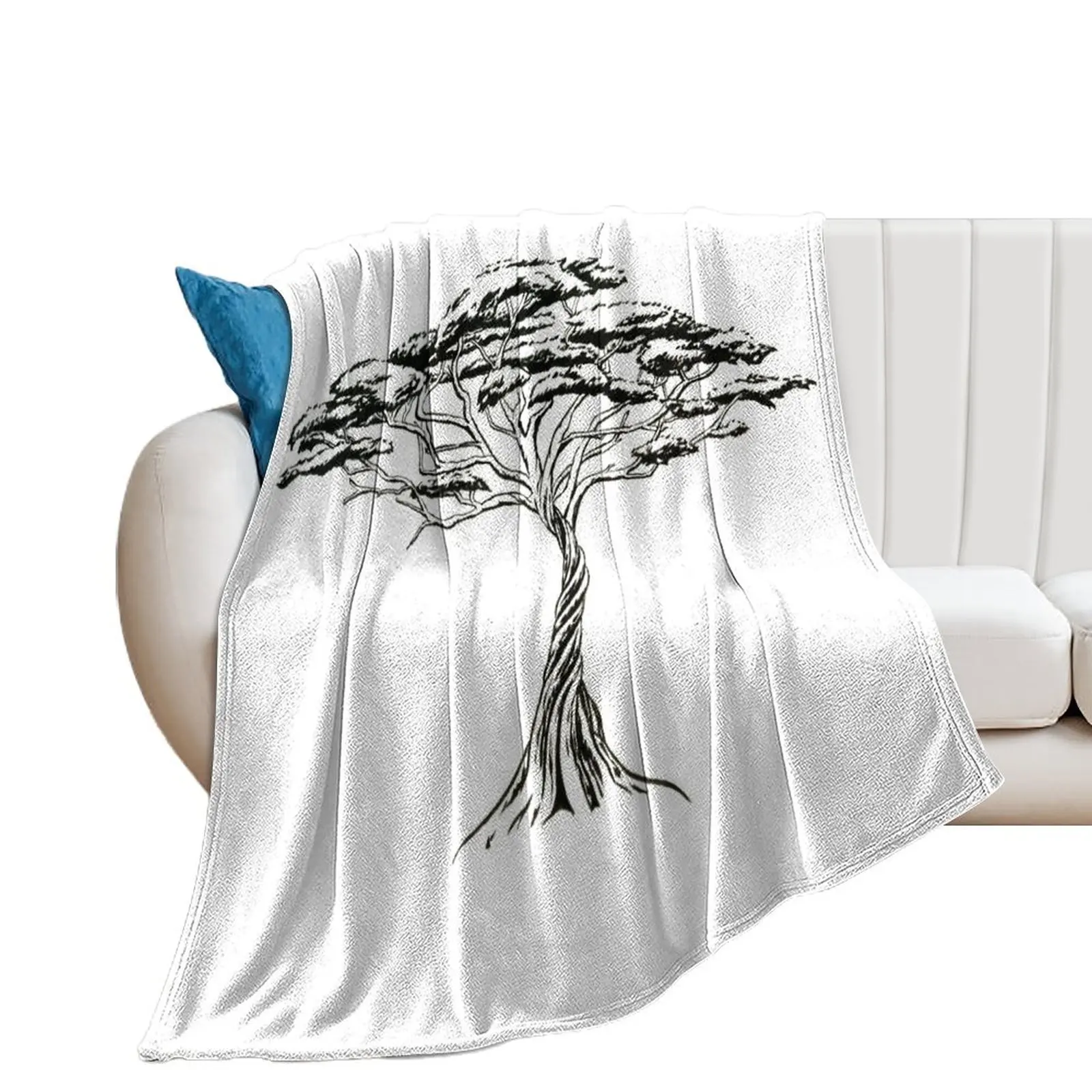 Whistling Thorn , Zen Bonsai African Tree Black and White Illustration Throw Blanket Giant Sofa Cute christmas gifts Blankets