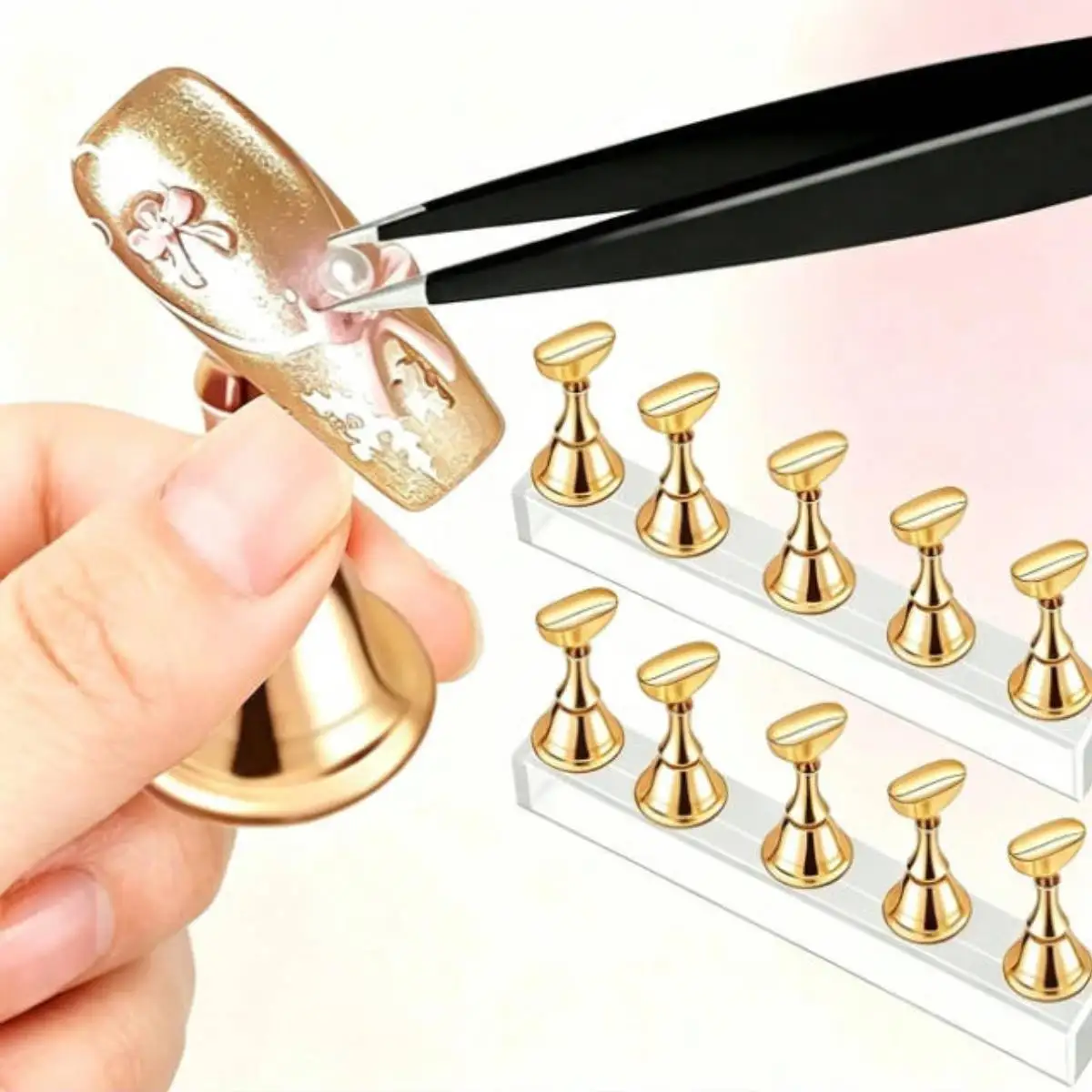5pcs  Nail Display Tray Stand, Nail Tip Practice Holder for Nail Painting & False Nail Trimming, DIY Home & Nail Salon Manicure Accessory