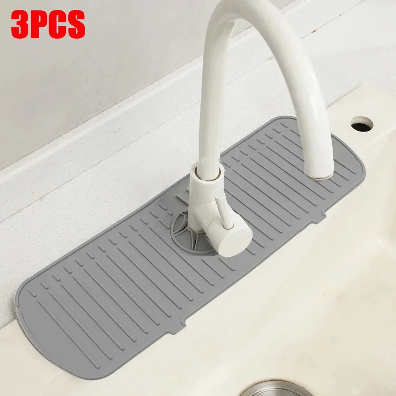

1--3pc Silicone Faucet Mat Large Sink Splash Pad Water Ripple Kitchen Bathroom Drainage Pad Countertop Protector