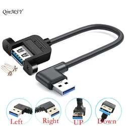 90 degrees bend USB 3.0 A Type Male to Female Extension Cable with Panel Mount screws black blue 25cm 50cm