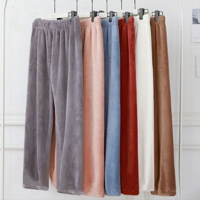 

Thickened Warm Pajama Pants Women's Coral Velvet Slacks Home Solid Color Elastic Waist Autumn and Winter Student Sleeping Pants