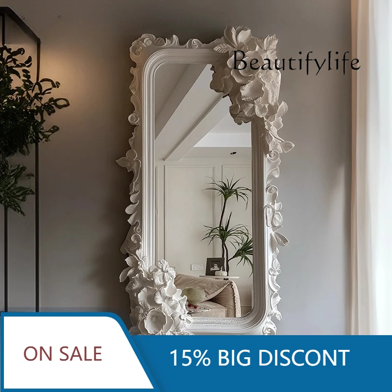 

A Retro Carved Half-body Mirror, Living Room Entry Floor-to-ceiling Mirror, Bedroom, European Wall-mounted Full-length Mirror