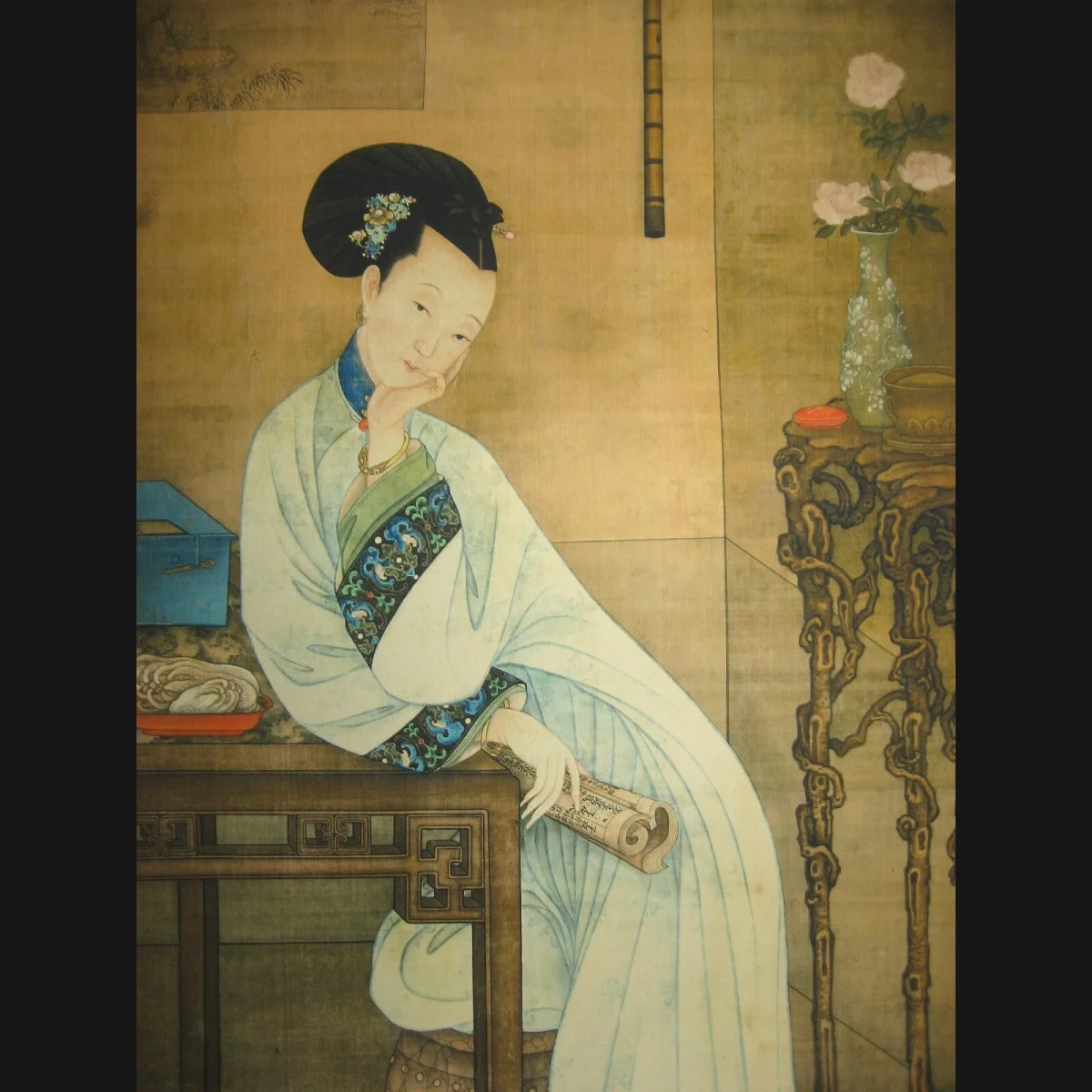Old Chinese Antique painting about Beauty on Rice paper By Leng Mei portrait Art Collection Crafts Office Home Interior Decor