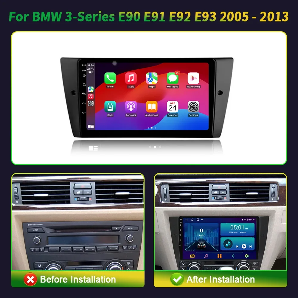 For BMW 3 Series E90 E91E92 E93 2005-2013 Android Auto Radio Wireless Apple Carplay Multimedia Touch Screen Stereo Head Unit