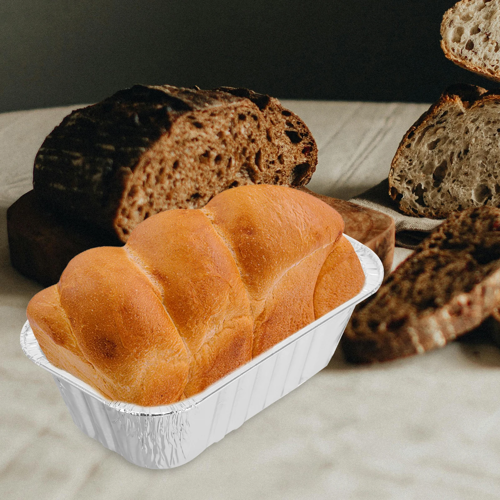 50Pcs Aluminum Foil Bread Pan Rectangular Reusable Loaf Baking Mold Cake Foil Box Kitchen Baking Supplies Loaf Containers