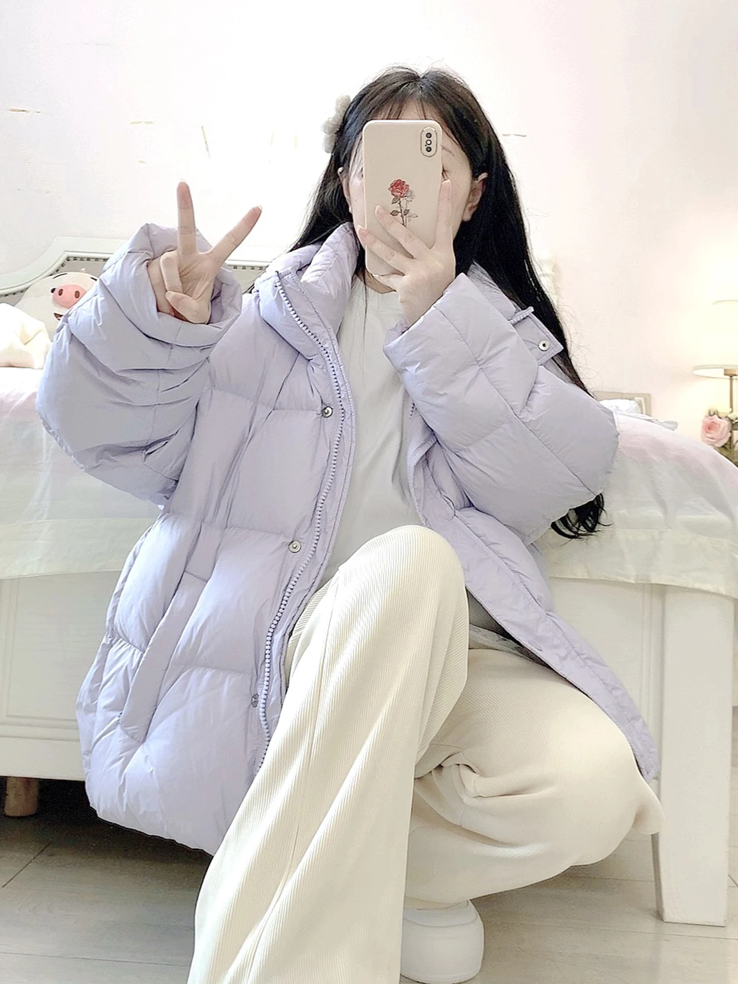 Orp Purple Puffer Jaet mujer 2025 nuevo invierno ligero Cact Super lindo ropa de invierno prendas de vestir exteriores pan Sle