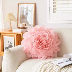 New Flower Rose Tulle 3D Pillow Cover Luxury Handmade Cushion Case Sofa Pillowcase Home Decoration (Without Filling)