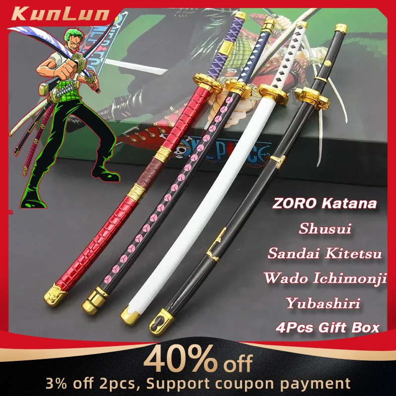 

22cm ONE PIECE 4pcs Gift Box Katana Zoro Figure Weapon Yubashiri Samurai Enma Wado Ichimonji Shusui Sword Collectible Luffy Toys