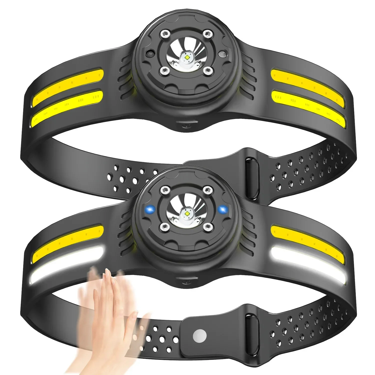 Induction Headlamp Adjustable COB Headlight Running Flashlight with Built-in Battery USB Rechargable Head Light