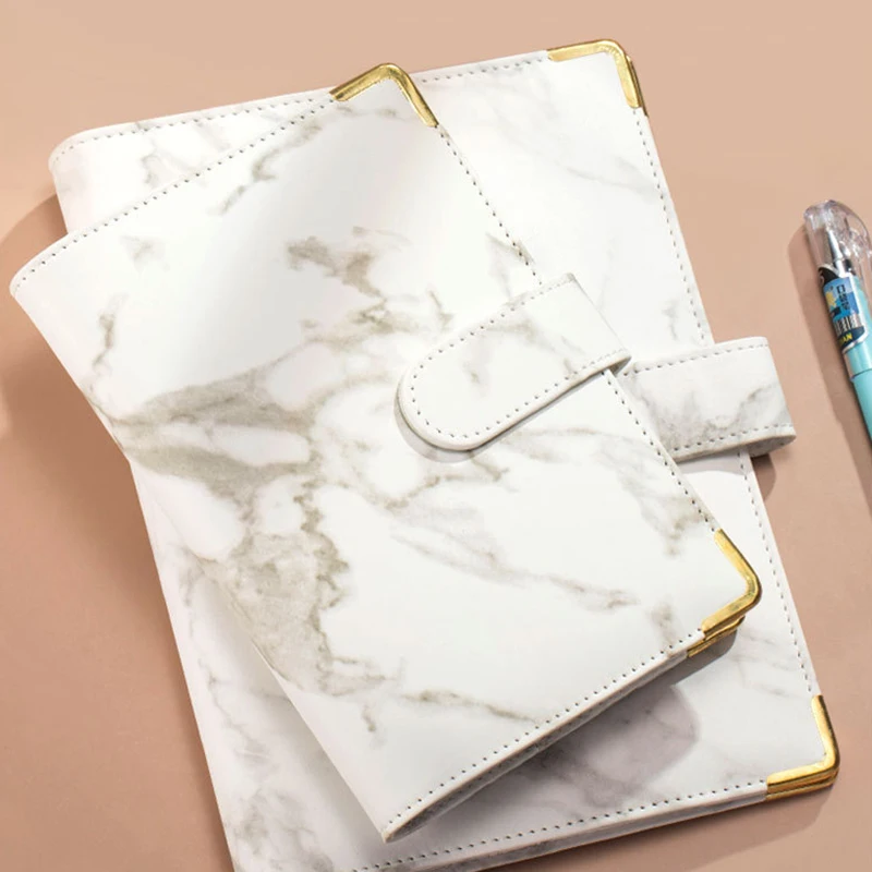 A5 A6 PU Leather Notebook Cover Marble Binder Budget Planner Loose-leaf 6 Hole Binder with Metal Corner Money Saving Organizer