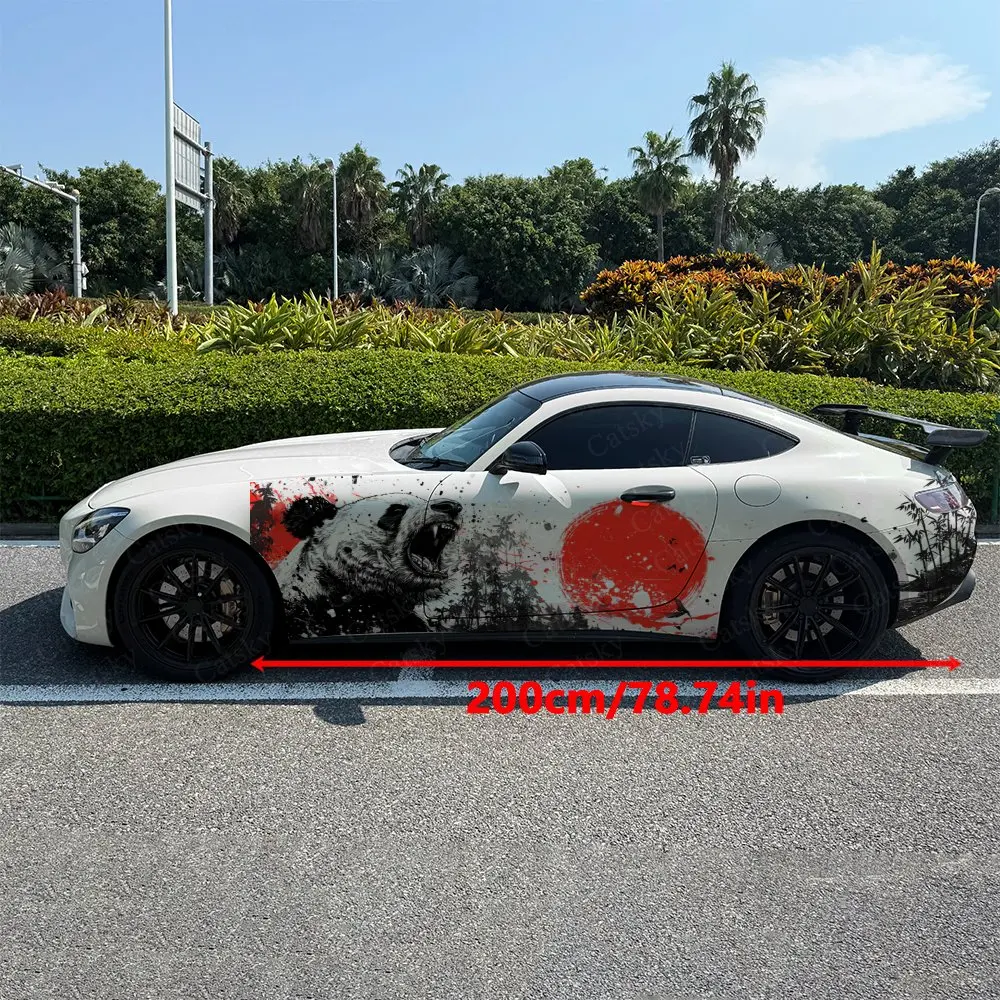 2pcs Bamboo House Hidden Panda Car Side Wraps, Self-Adhesive PVC Waterproof & Scratch-Resistant Stickers, Car Accessory Gift