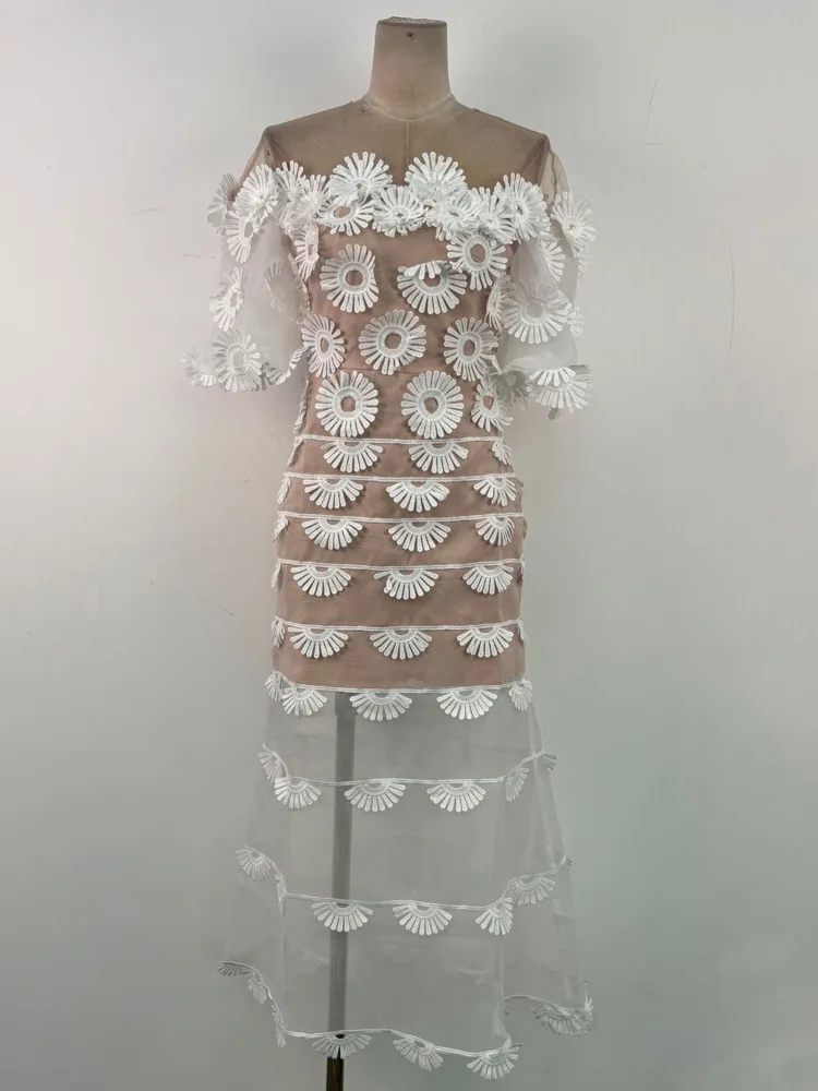 QMQA vestido elegante de moda para mujer elegante tridimensional Floral fuera del hombro cintura alta vestidos de fiesta elegantes 2025 QM903