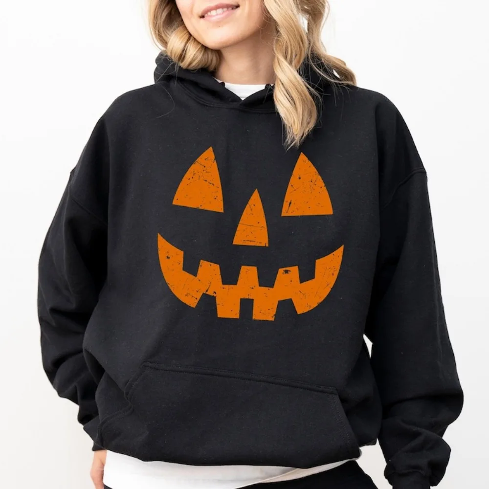 

Jack-O-Lantern Hoodie Pumpkin Face Halloween Spooky Costume Witch Hoodie Hooded Sweatshirt Wineter Unisex Women Men Pullover