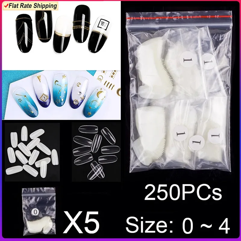 

250 PCS Same Size Fake Nails Oval Shape False Nail Tips For Drawing Nail Design Acrylic Full Nails Art Size 0 1 2 3 4 Available