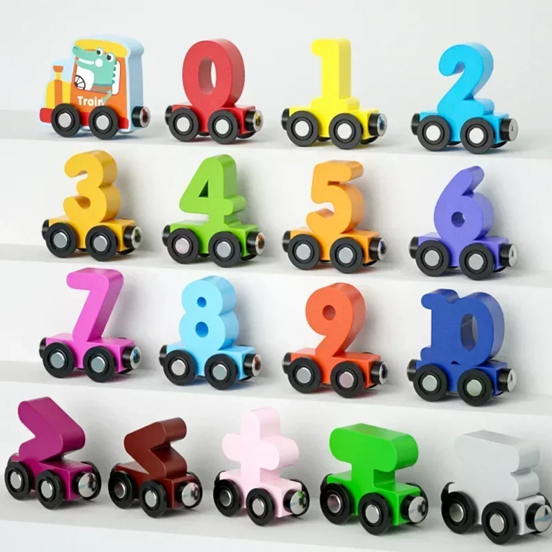 12 pz/set Treno Digitale Magnetico Colorato Cognizione Giocattolo di Legno Auto di Apprendimento Montessori Assemblaggio Per Bambini Giocattoli Educativi