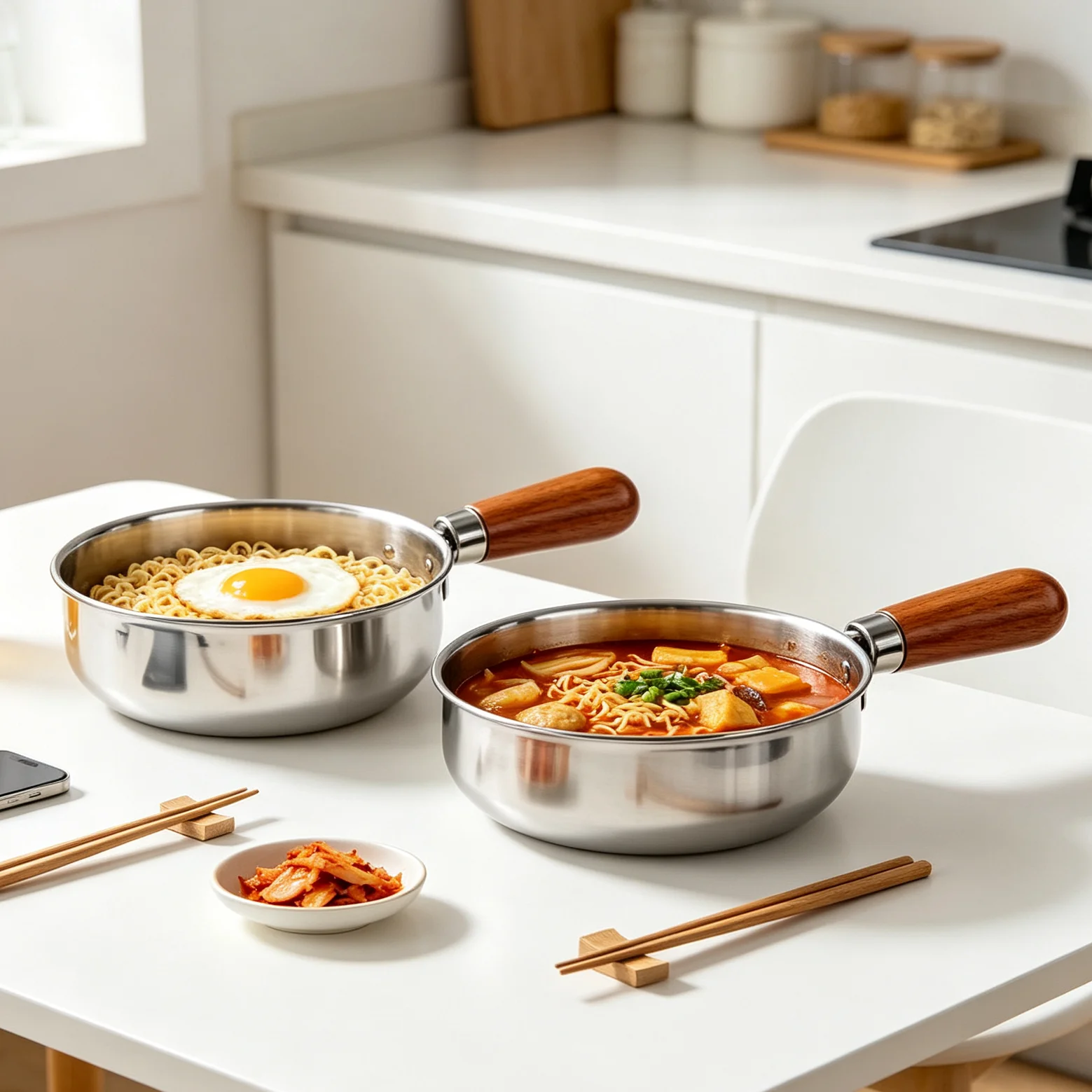 1pc Stainless Steel Instant Noodle Bowl, Detachable Handle Small Pot for 1 Person,Ramen Egg Salad Bowl with Walnut Wood,Egg Bowl