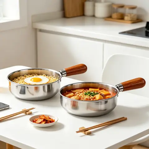 1pc Stainless Steel Instant Noodle Bowl, Detachable Handle Small Pot for 1 Person,Ramen Egg Salad Bowl with Walnut Wood,Egg Bowl
