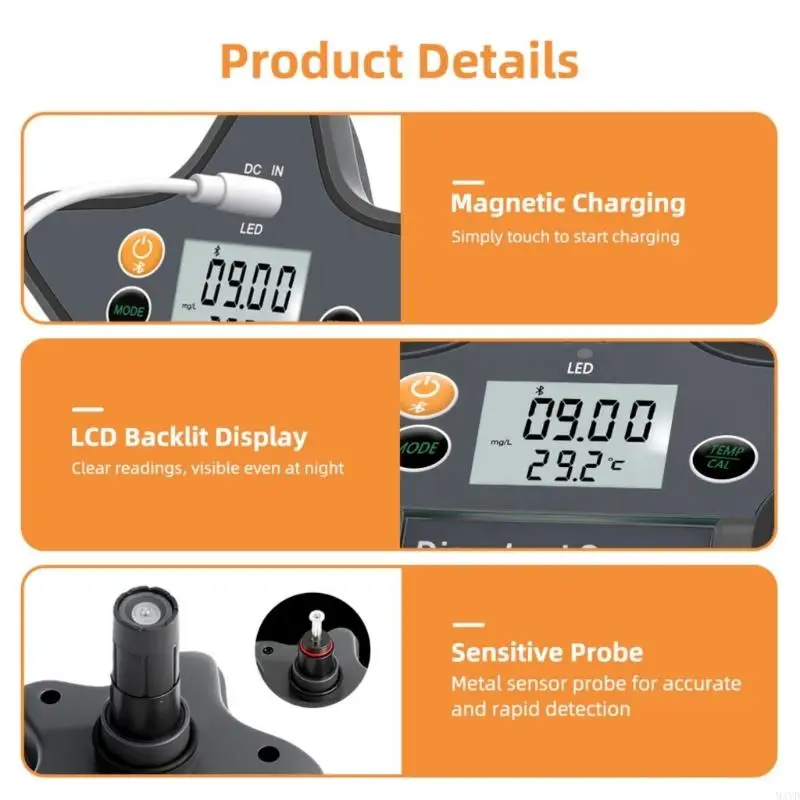 معدات اختبار صفات المياه المتقدمة لتربية الأحياء المائية مزامنة لاسلكية مقاومة للتآكل مقياس الأكسجين M4YD