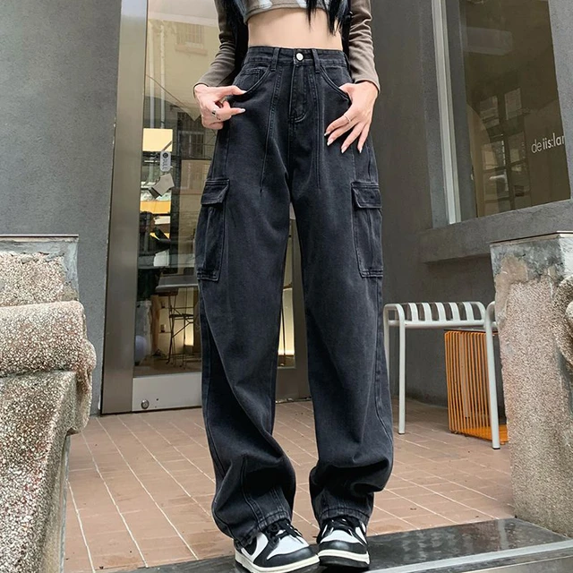 Rimocy Jeans larghi Cargo Vintage donna autunno inverno pantaloni larghi dritti in Denim donna pantaloni Streetwear a vita alta donna AliExpress