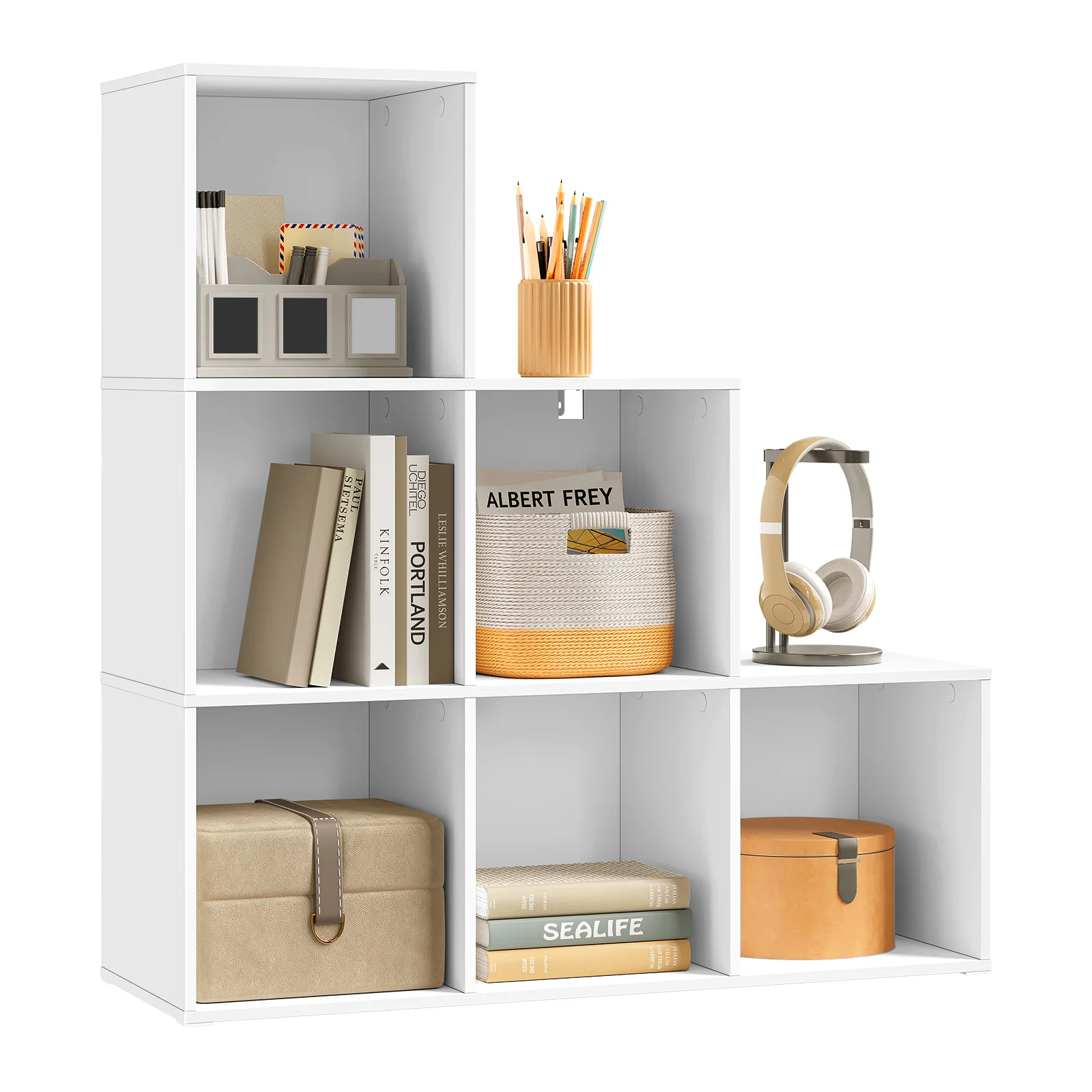 WOLTU DIY-Bücherregal mit 6 Fächern, abnehmbares Bücherregal, Stufenregal, Eckregal, Organizer für Kleinigkeiten, Ablagefach für Wohnzimmer, Büro