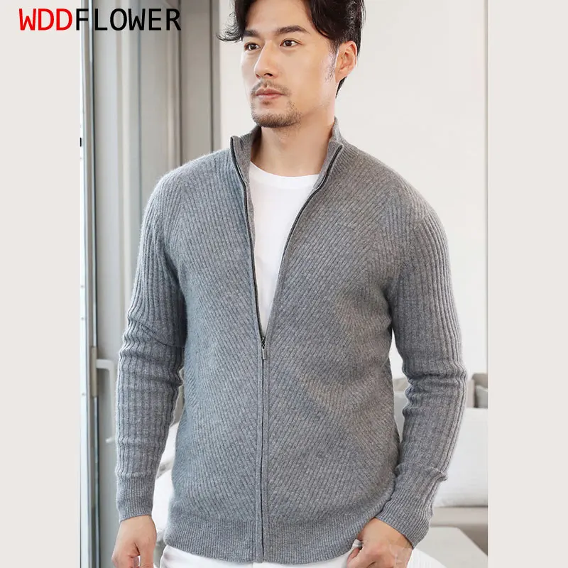 

Mens Sweaters 100% Wool everyday Long Sleeve Zips Up Cardigan Coat Top Solid Color Warm Winter Plain Basic Work Office ZJ009