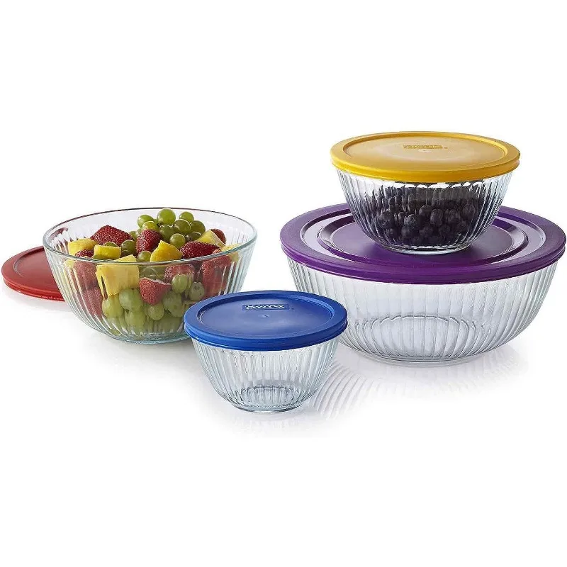 

8-piece 100 Years Glass Mixing Bowl Set (Limited Edition) - Assorted Colors Lids