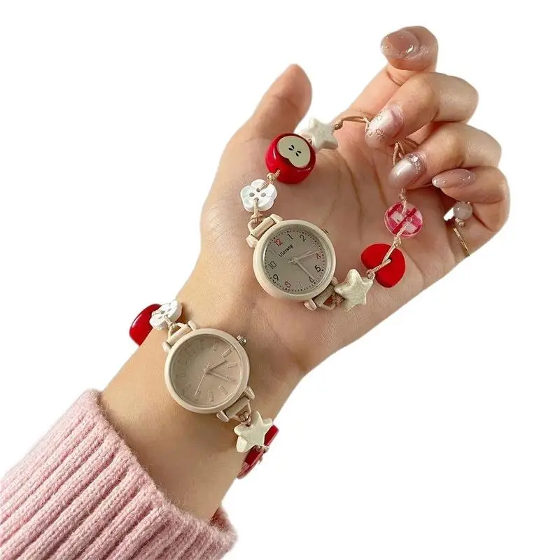 Cute Beaded Women's Quartz Watch Students Unique Design Simple Lady Watch Versatile Appeal Perfect For Youthful Girl Daily Wear