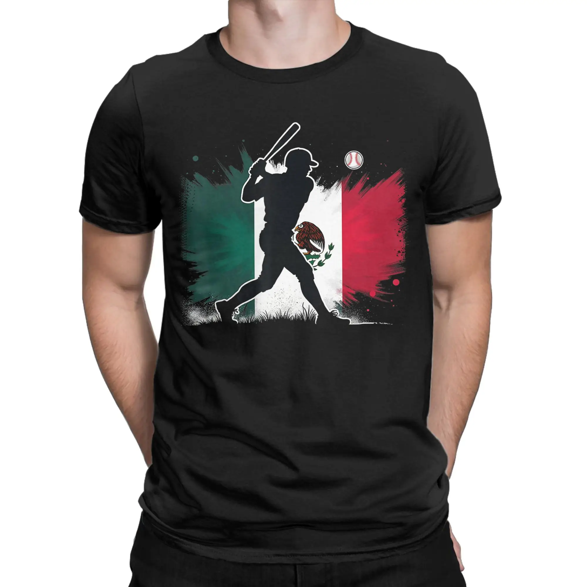 Mexican Flag Silhouette Mexico Batter Summer  T-Shirts Mens 100 Cotton O-Neck Oversized Clothes Short-Sleeved Tshirt