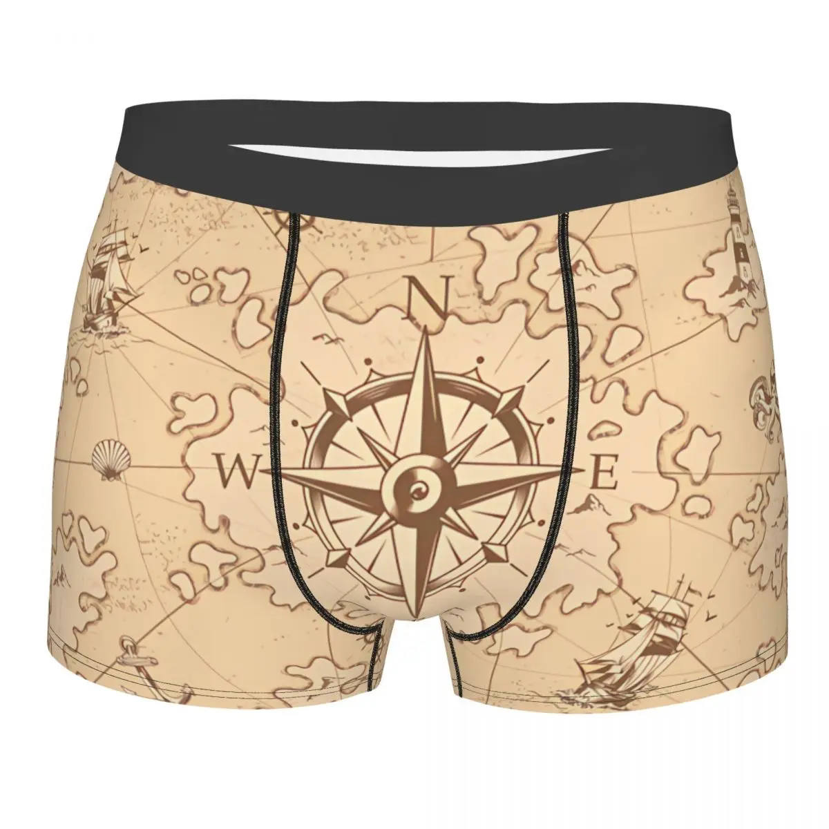 

Vintage Monochrome Schatzkarte Man's Boxer Briefs Underpants Ocean Compass Highly Breathable High Quality Birthday Gifts