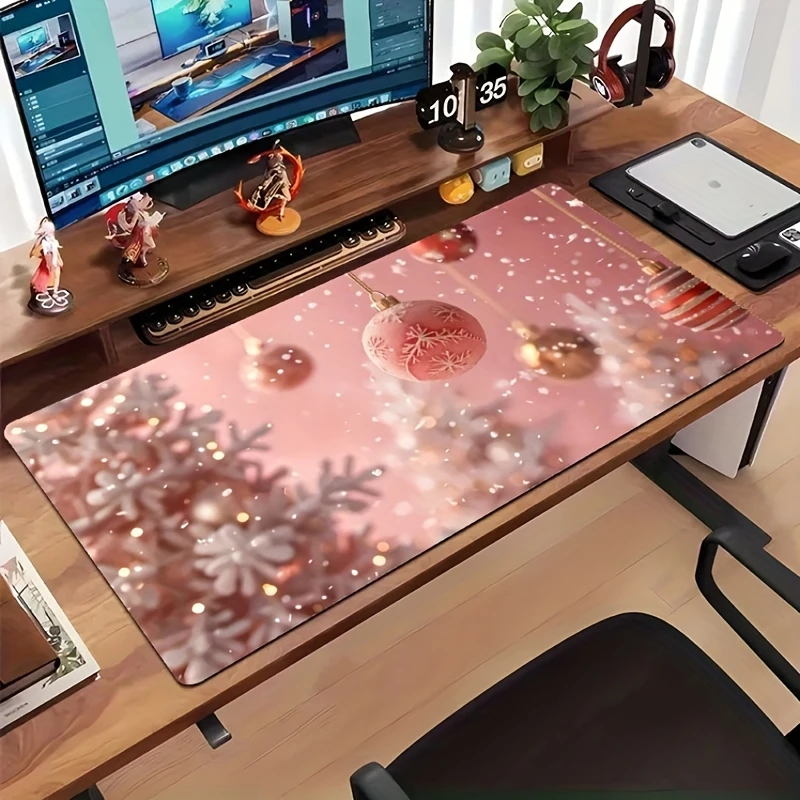 Pink Christmas Ornaments Large Gaming Mouse Pad Non-Slip Desk Mat Durable Rubber Workstation Accessory